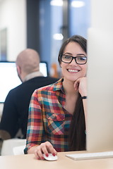 Image showing startup business, woman  working on desktop computer