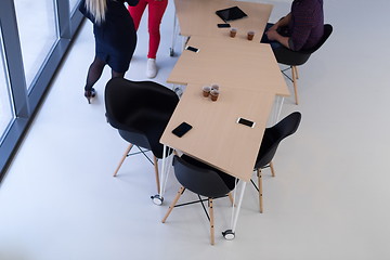 Image showing top view of young business woman working on laptop computer