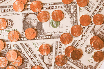 Image showing  Dollar coins and notes vintage