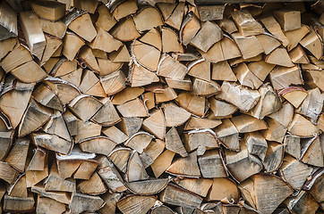 Image showing folded rows of firewood, close-up  