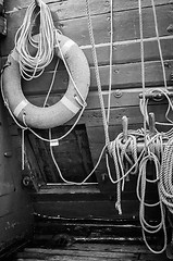 Image showing Red lifering on a yacht 