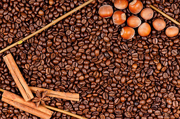 Image showing Coffee beans and filberts