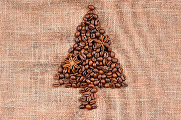 Image showing Christmas tree made of coffee beans