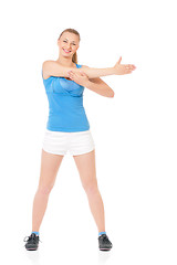 Image showing Happy woman doing fitness exercise