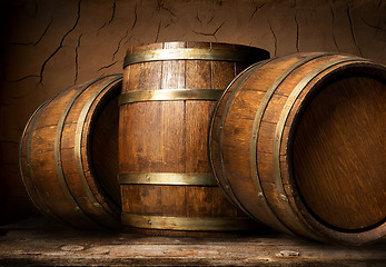 Image showing Wooden barrels in cellar