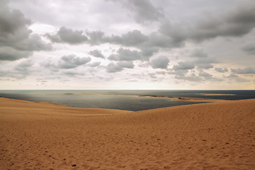 Image showing Dune of Pilat, view over the ocean and cloudy sky