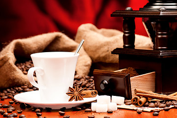 Image showing Cup of coffee with spices