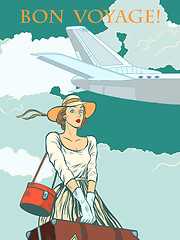 Image showing girl passenger plane Bon voyage