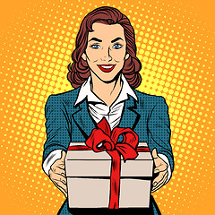 Image showing Business woman with gift box