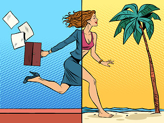 Image showing Business woman dreaming about vacation at sea