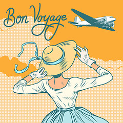 Image showing girl passenger plane Bon voyage