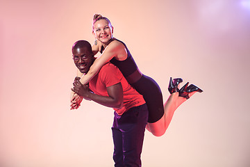 Image showing The young cool black man and white woman