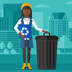 Image showing Woman with recycle bins.