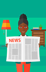 Image showing Reporter reading newspaper.