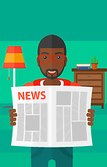 Image showing Reporter reading newspaper.