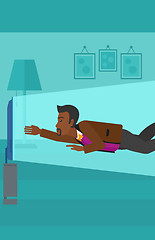 Image showing Man suffering from TV addiction.