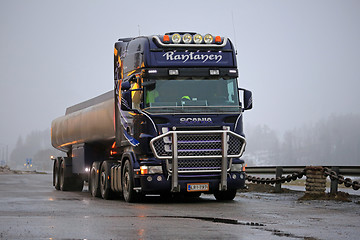 Image showing Purple Scania Semi Tank Truck Parked