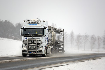Image showing White Mercedes-Benz Actros Truck and Road Salt