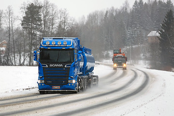 Image showing New and Old Scania Trucks on the Road