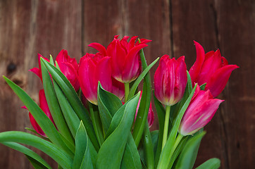 Image showing Red tulips boquet