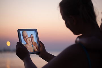 Image showing Selfie of happy family on pad during vacation