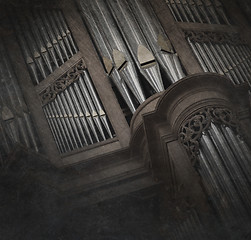 Image showing Creepy image of an old pipe organ