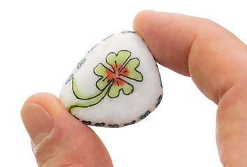 Image showing Stone with drawing of a clover four and small hearts