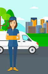 Image showing Woman delivering box.