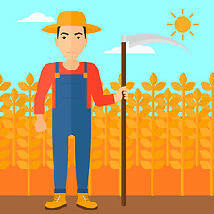 Image showing Farmer on the field with scythe.