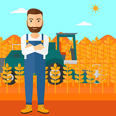 Image showing Man standing with combine on background.