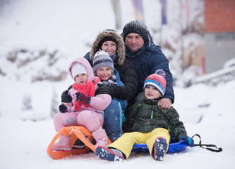 Image showing children group  having fun and play together in fresh snow