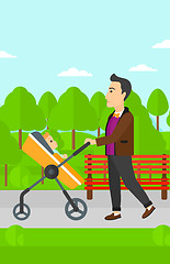 Image showing Man pushing pram.