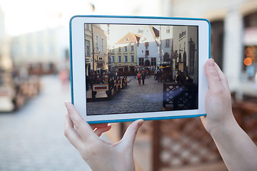 Image showing Making photo or video with pad of old street in Tallinn, Estonia