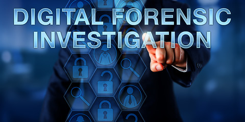 Image showing Examiner Pressing DIGITAL FORENSIC INVESTIGATION