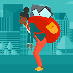 Image showing Woman with backpack full of devices.