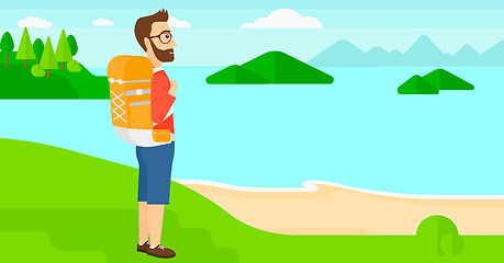 Image showing Man with backpack hiking.