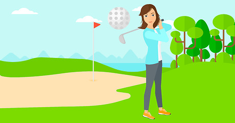 Image showing Golf player hitting the ball.