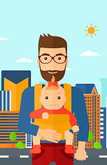 Image showing Man holding baby in sling.