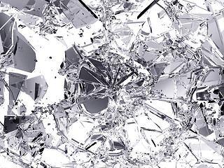 Image showing Pieces of destructed Shattered glass on white