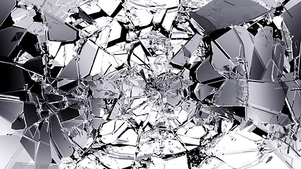 Image showing Broken and cracked glass isolated on black