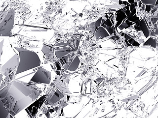 Image showing Shattered glass: sharp Pieces on white