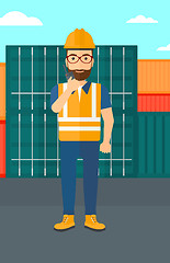 Image showing Stevedore standing on cargo containers background.