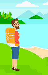 Image showing Man with backpack hiking.