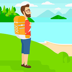 Image showing Man with backpack hiking.