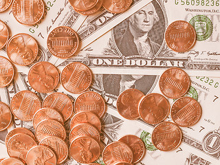 Image showing  Dollar coins and notes vintage