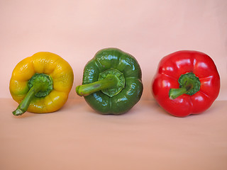 Image showing Yellow Green and Red Peppers vegetables