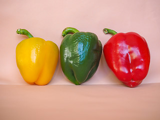 Image showing Yellow Green and Red Peppers vegetables