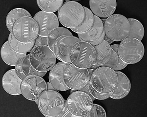 Image showing Black and white Dollar coins 1 cent wheat penny