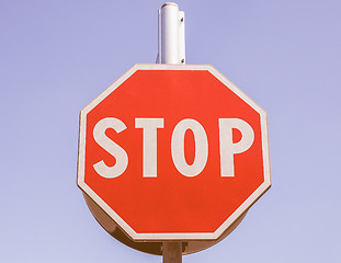 Image showing  Stop sign over blue sky vintage