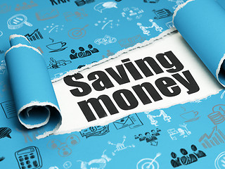 Image showing Finance concept: black text Saving Money under the piece of  torn paper